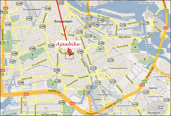 kaart Amsterdam - locatie Ajaxbike